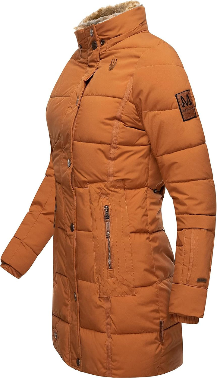 MARIKOO Damen Warmer Winter Steppmantel mit Kapuze Lieblings Jacke XS-XXL XS Rusty Cinnamon, XS Rust