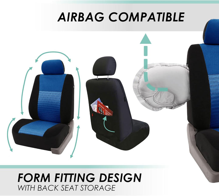 FH GROUP FB060115 Trendy Elegance Full Set car seat Covers (Airbag & Split Ready), Blue, Blue