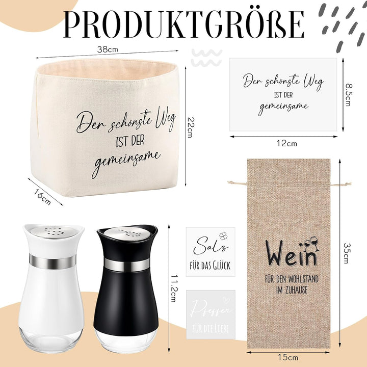 Sinmoe Hochzeitsgeschenk für Brautpaar Brotkorb Salz und Pfefferstreuer Jute Weinbeutel Hochzeitskar