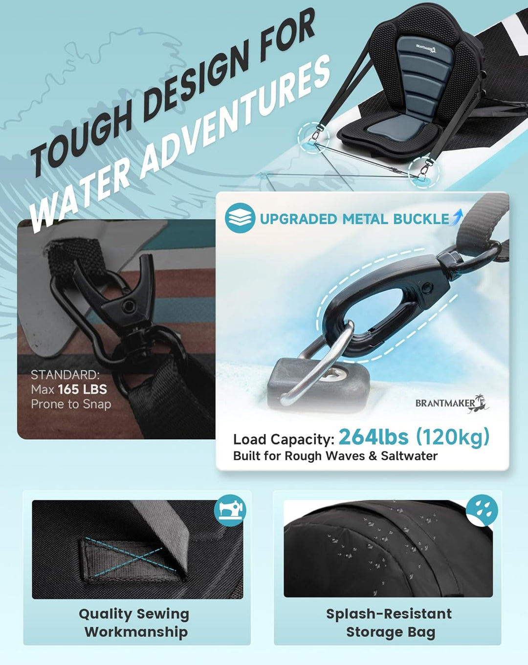 BRANTMAKER SUP Sitz für Stand up Paddle, Kajak Sitz, 120KG Tragkraft Verdickter Sup Sitz Nachrüsten,