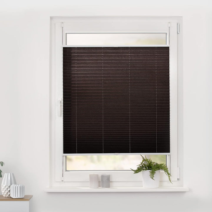 Wohn-Guide PKV.120.130.24 Plissee Klemmfix, ohne Bohren, verspannt - Braun 120 cm x 130 cm (B x L) 1