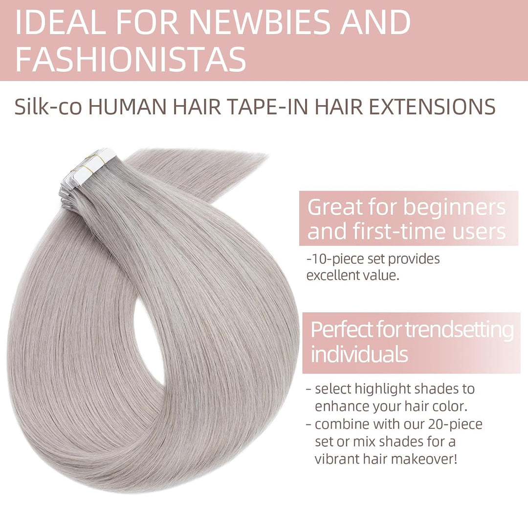 Silk-co Tape Extensions Echthaar 10 Stück 20g, Remy Tape in Extensions Haarverlängerung, Skin Weft E