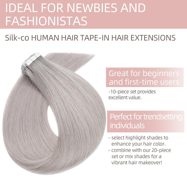 Silk-co Tape Extensions Echthaar 10 Stück 20g, Remy Tape in Extensions Haarverlängerung, Skin Weft E