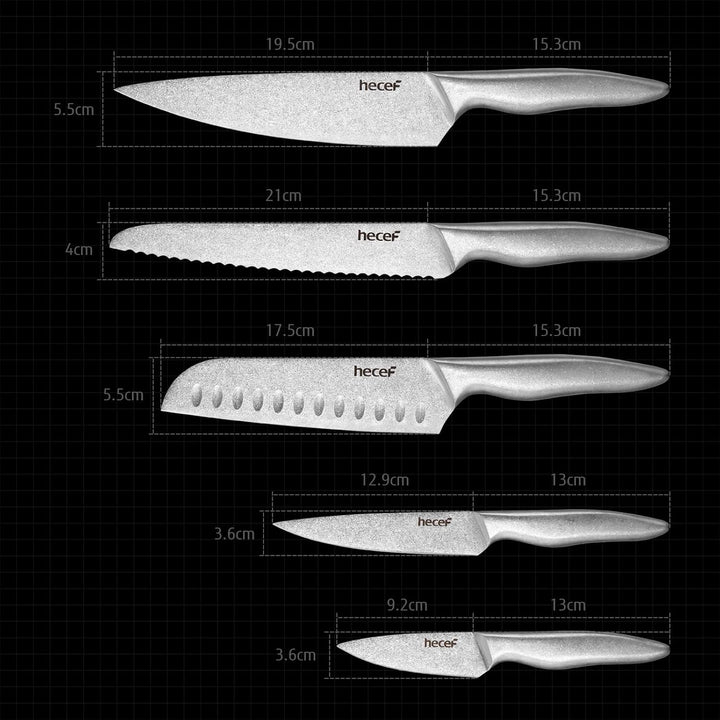 hecef 5 Teilig Scharfe Messer Set con Reisetasche, Küchenmesser Set Edelstahl - Ein Stück Geschmiede
