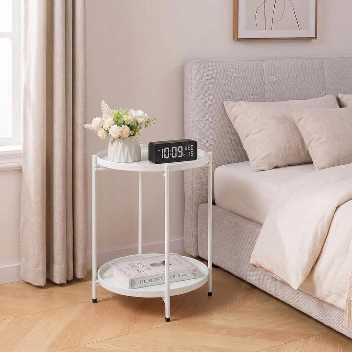HollyHOME Runder Beistelltisch, 2 Ebenen Beistelltisch Metalltablett, Snacktisch, Couchtisch, Teetis