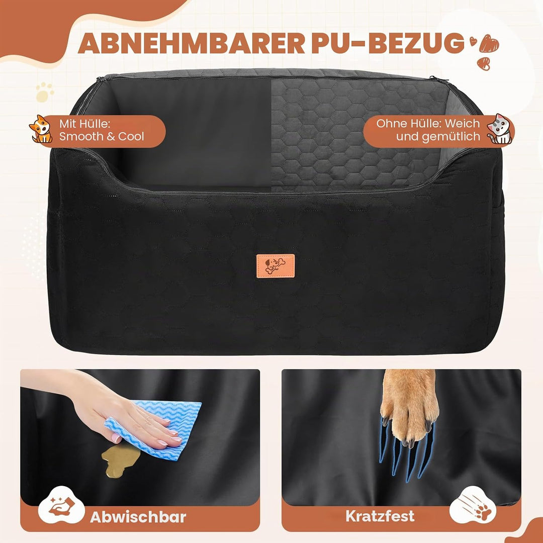 Hunde Autositz für Mittlere/Grosse 78x55x53cm, Abnehmbarer und Waschbarer Sitzerhöher Hundebett Auto