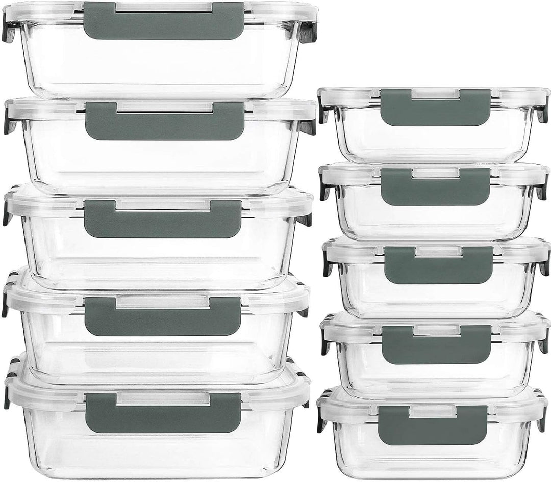 Visario Glas Frischhaltedosen Set 10 Stück (20 Teile) – 5x 1040ml & 5x 370ml, Luftdichte Bento Boxen
