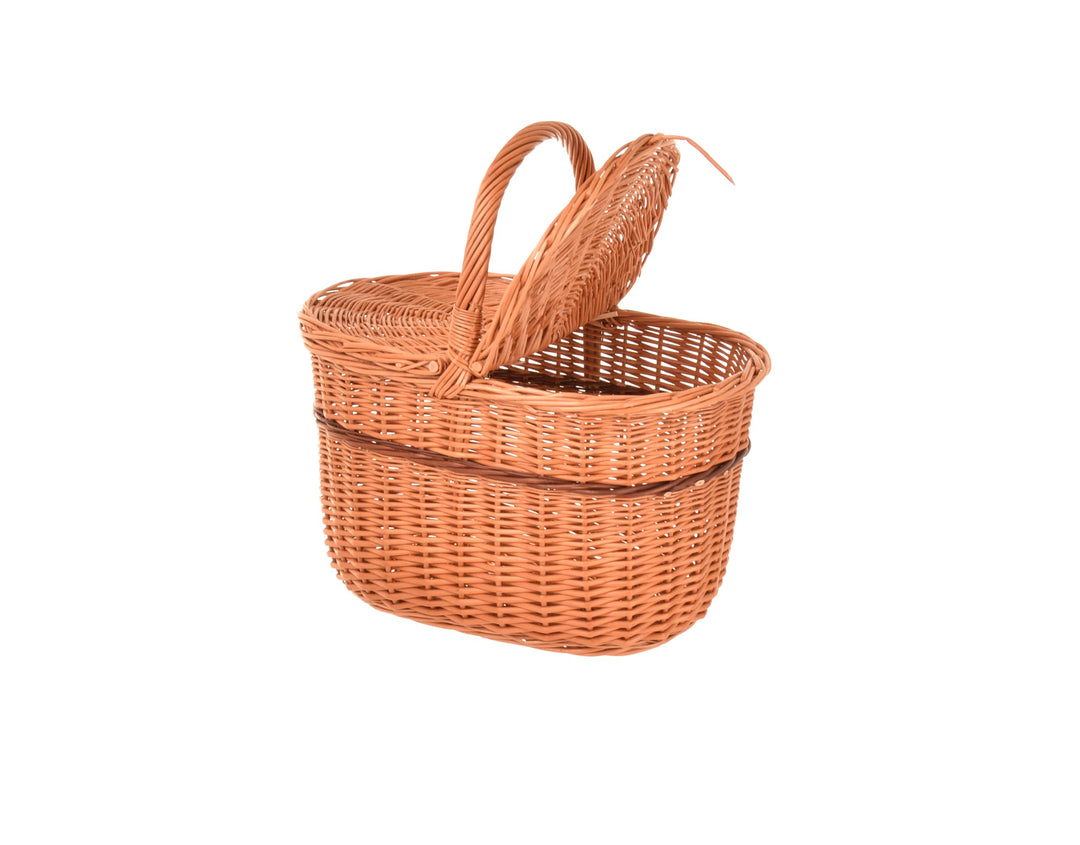 Natural Weiden-Picknickkorb mit Deckel 40 x 40 x 28 cm, Einkaufskorb geflochten aus Weide, Pilzkorb,