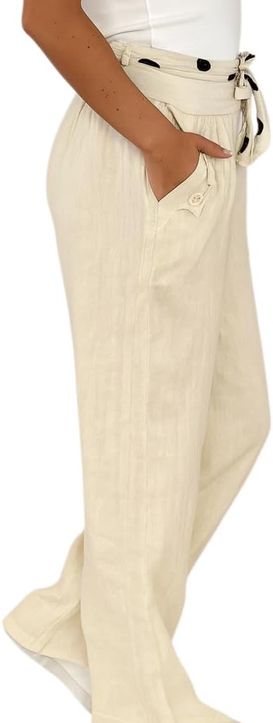 Mississhop Damen Leinenhose Freizeithose 100% Leinen Hose Elegante Stoffhose, XXL Beige