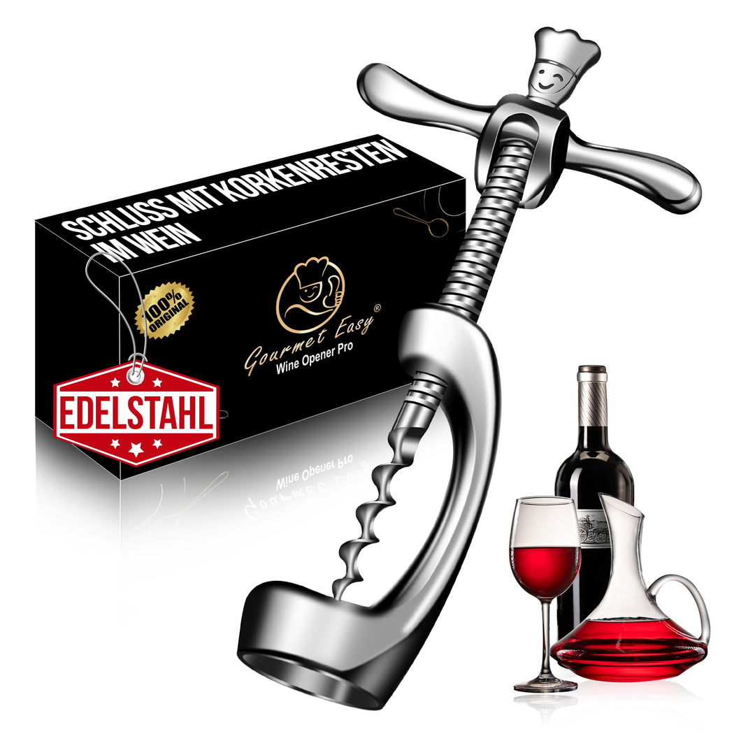 Korkenzieher aus Edelstahl öffnet Wein ohne Korken-Krümel | Hochbelastbarer Weinöffner mit Geschenkv