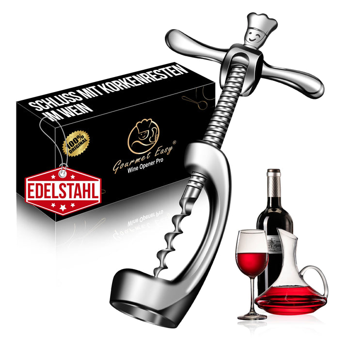 Korkenzieher aus Edelstahl öffnet Wein ohne Korken-Krümel | Hochbelastbarer Weinöffner mit Geschenkv