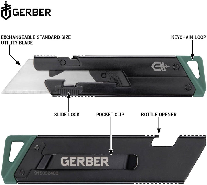 Gerber Cuttermesser mit Taschenclip, E.A.B. Slim, Wechselbare Standard-Trapezklinge, Slide Lock-Verr