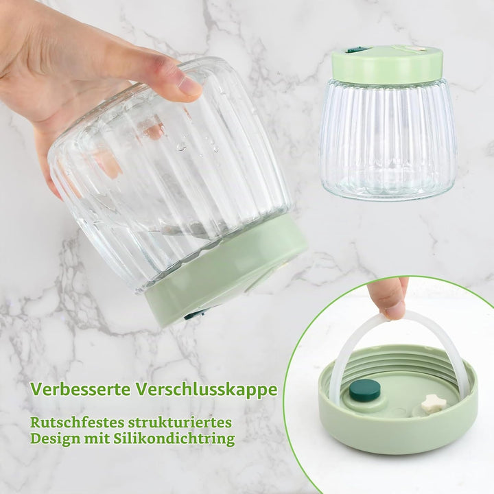 2 Stück Fermentierglas 1L mit Entlüftungsventil, 2 Glas Fermentiergewichte 7cm, Fermentier-Stampfer