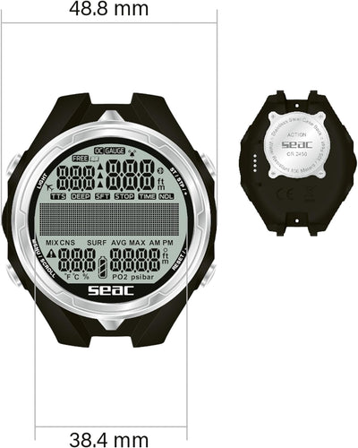 SEAC Action, Tauchcomputer für Gerätetauchen und Freediving, Logbuch, Dive Planner, Safety Alarme Sc