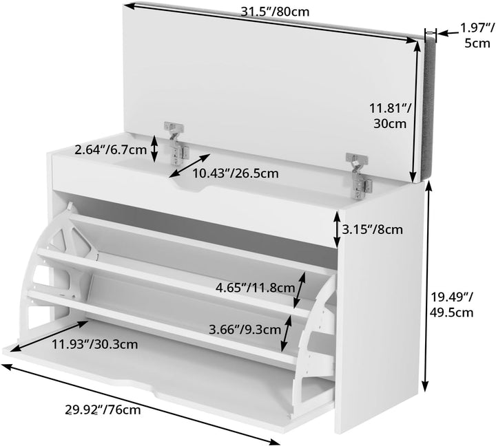 VOWNER Schuhschrank mit Klappen, Schuhregal Schuhkipper Schmal, Sitzbank mit Sitzkissen, Verstellbar