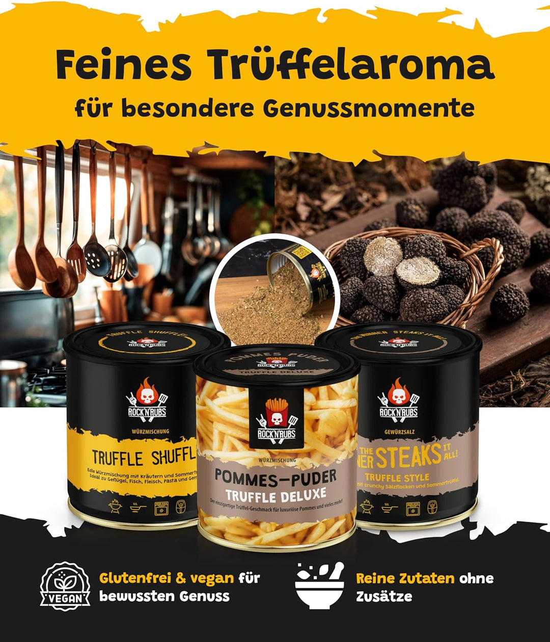 Rock'n'Rubs® Gewürz 3er Set Trüffel (Truffle Shuffle, Truffle Deluxe, Truffle Style) – Gourmet-Genus