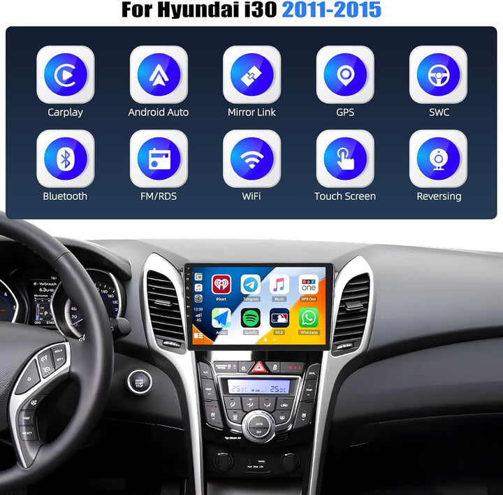CAMECHO 2+64G 9 Zoll Navi Autoradio für Hyundai i30 2011-2015 Android 13 GPS Bluetooth Radio mit Wir