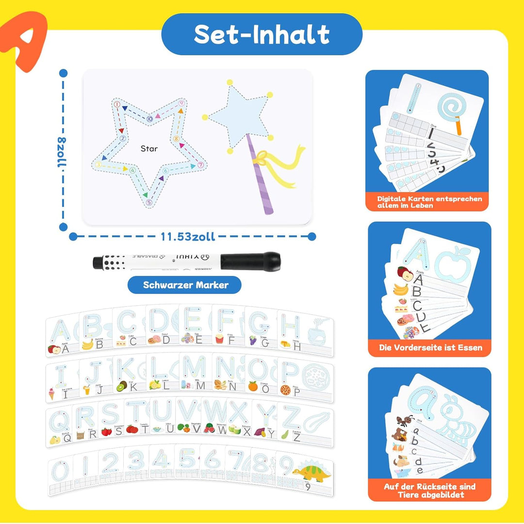 VBACALA Alphabet- und Zahlen-Knete für Kinder ab 3 Jahren – doppelseitig ABC-Karten mit Formen, Lern