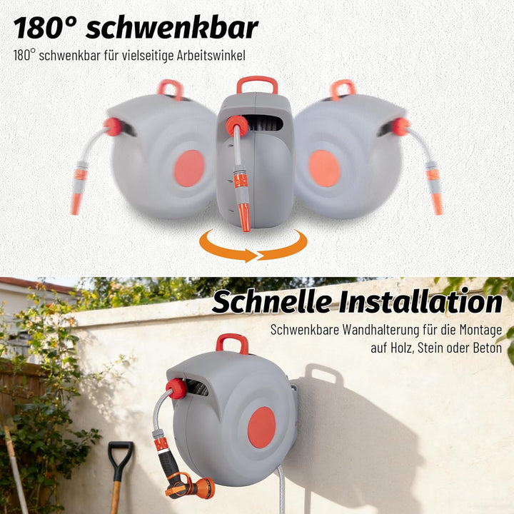Schlauchbox RollUp 30 m – 180° Schwenkbare Schlauchtrommel, Flexible Bewässerung für Grosse Gärten,