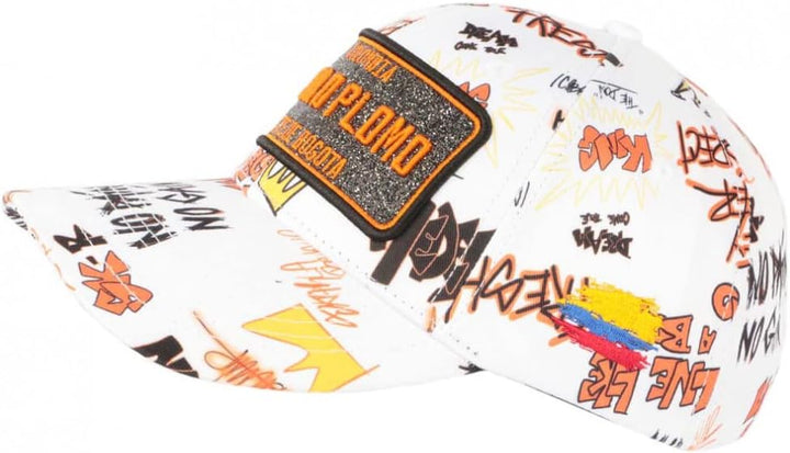 Plata o Plomo Cap Weiss und Orange Strass Streetwear Power Colombia Baseball Unisex, weiss, Einheits