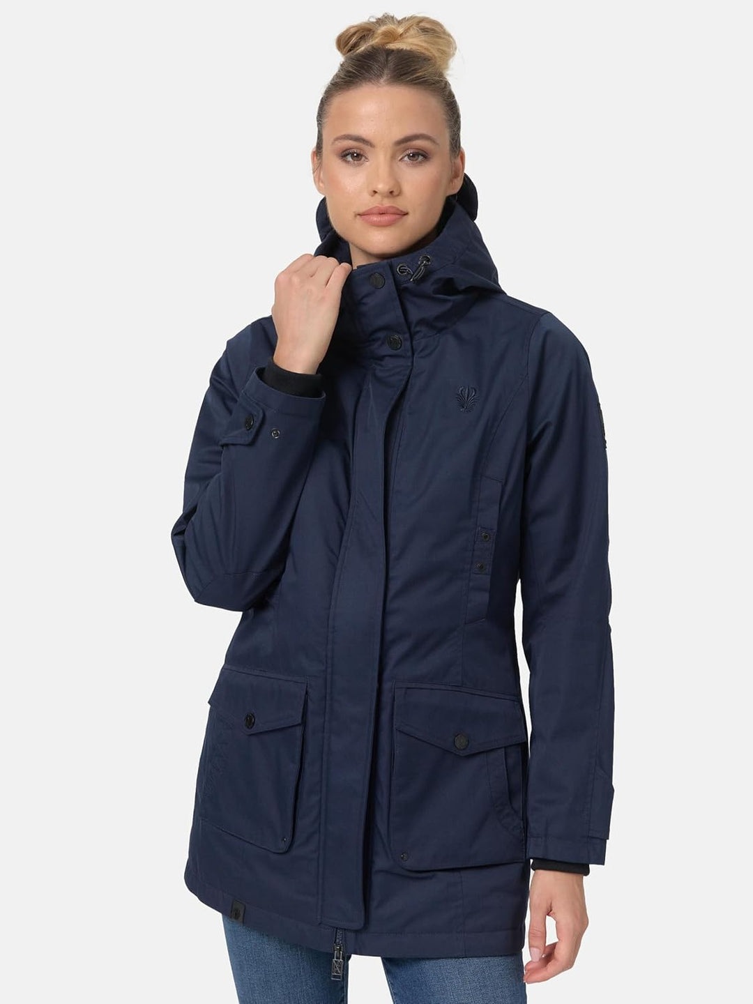 Navahoo Damen Übergangsjacke Warmer Kurzmantel Regenjacke wasserdicht mit Kapuze Brinjaa XS-XXL S Na