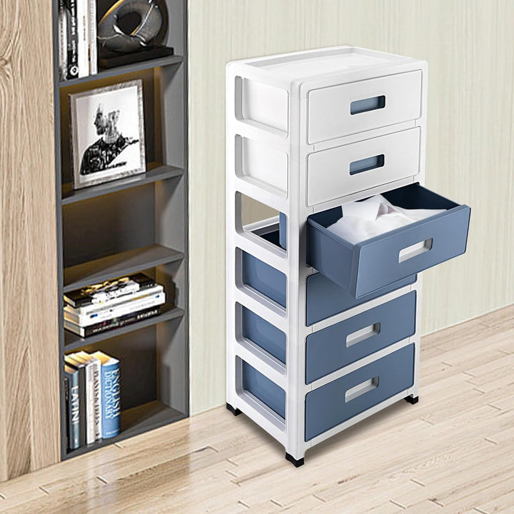 Schubladen aus Kunststoff, 6 Schublade Rollwagen 35 * 26 * 83.5cm Schubladenschrank Dresser Storage