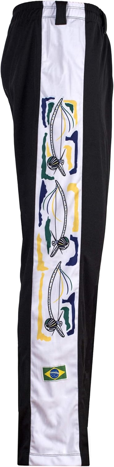 Authentische Brasilianische Capoeira Kampfkunst Junge Hose (Schwarz Mit Berimbau Drucken Entlang Bei
