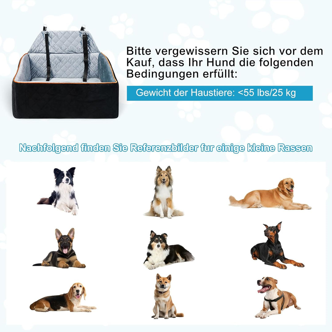 Hunde Autositz für Mittlere Hunde oder 2 Kleine, Abnehmbar & Waschbarer Hundesitz Auto mit Welpenunt