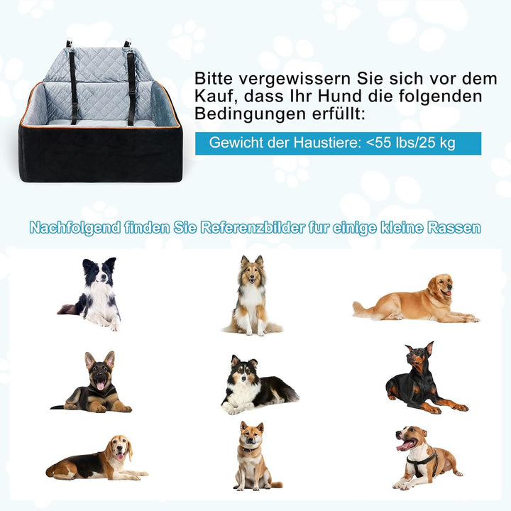 Hunde Autositz für Mittlere Hunde oder 2 Kleine, Abnehmbar & Waschbarer Hundesitz Auto mit Welpenunt