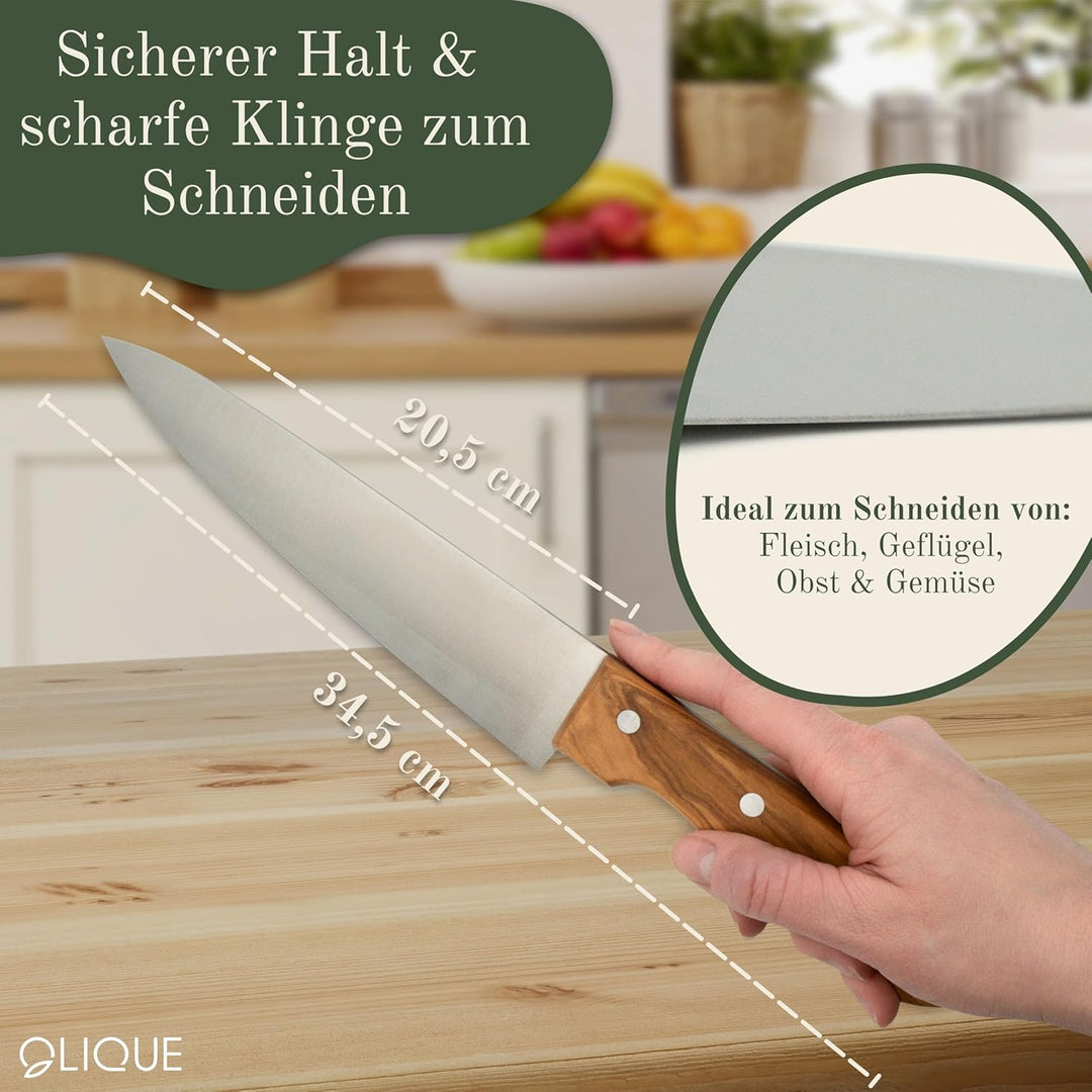 Küchenmesser personalisiert, Olivenholz - Hochwertiges Solinger Kochmesser als individuelles Geschen