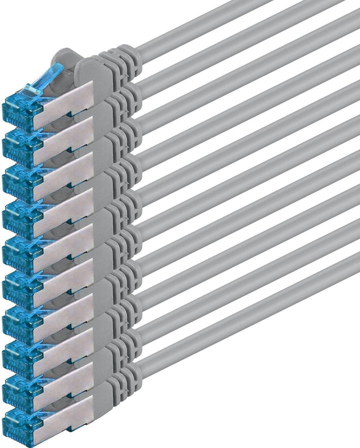 7,5m - CAT6a - Netzwerkkabel grau - 10 Stück CAT 6 A Patchkabel 10000 Mbit s SFTP PIMF 500 MHz kompa