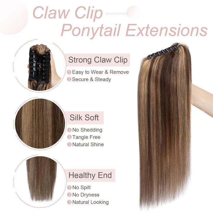 Ponytail Extension Haarteile Echthaar Glatt Pferdeschwanz Extensions Clip in Extensions Echthaar mit