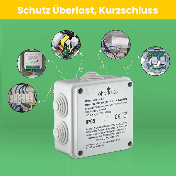 Offgridtec Umschaltstation für Netzvorrangschaltung USV Betrieb US230/12 12A 2700W 230VAC 12A /