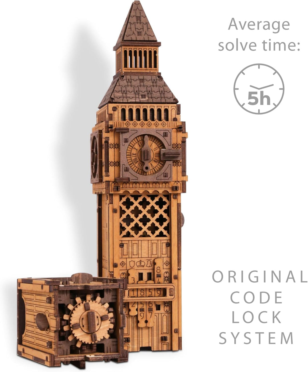 Holzpuzzle Box Big Ben - 3D Holzpuzzle für Erwachsene | Escape Room Challenge | Cluebox Style Holz T