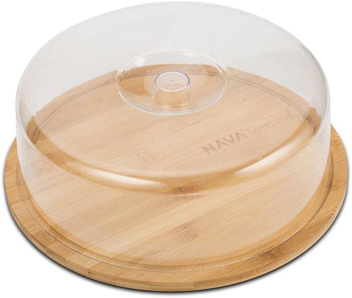 NAVA Käsebrett | 28 cm | Bambusbrett mit Frischhalteglocke Abdeckung zum Servieren