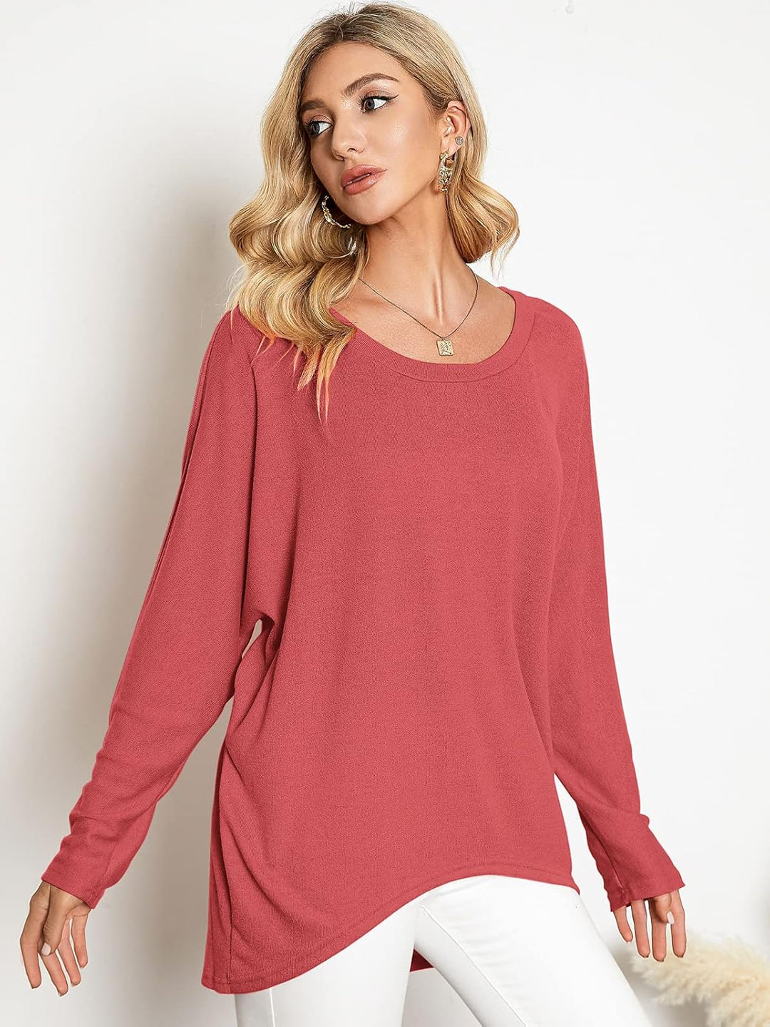 ZANZEA Damen Lose Asymmetrisch Jumper Sweatshirt Pullover Bluse Oberteile Oversize Tops S Rot, S Rot