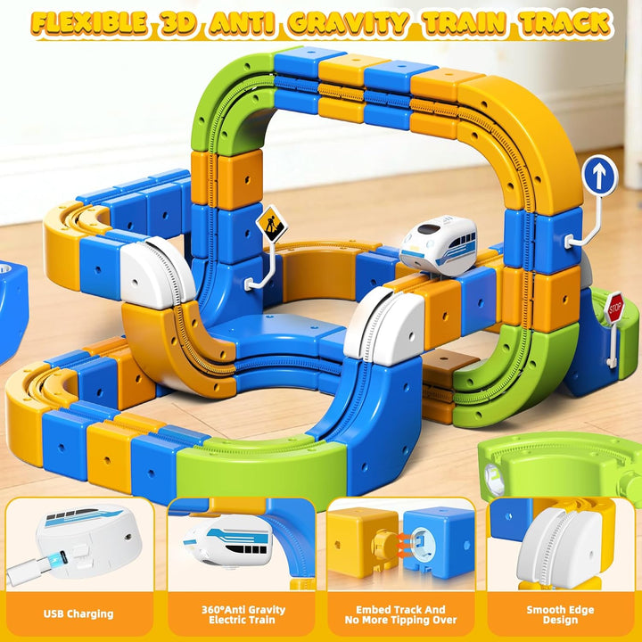 Eisenbahn Elektrisch Cube Track, 225pcs Electric Train Set Spielzeug ab 3 4 5 6 7 8 Jahre 3D Schwerk