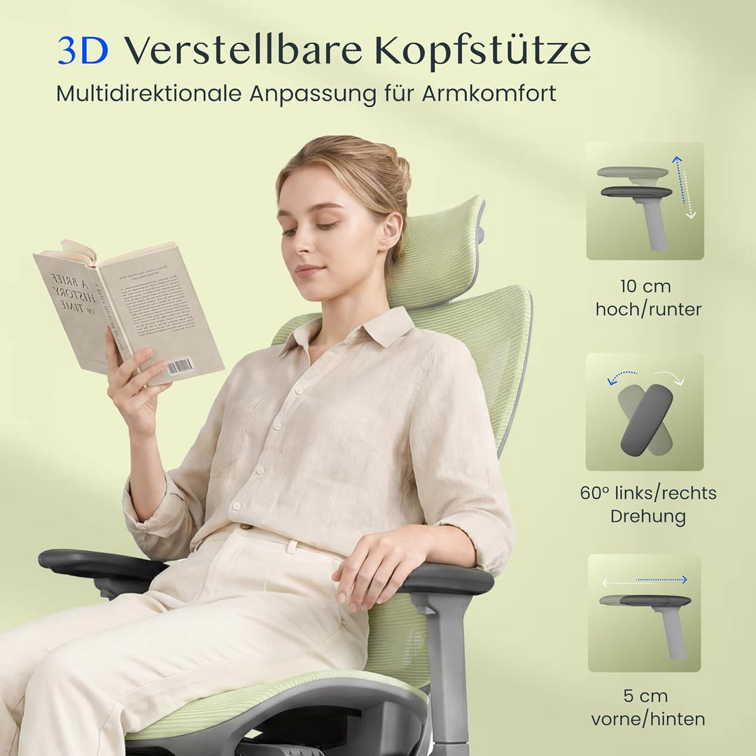FLEXISPOT ErgoX Ergonomischer Bürostuhl mit Fussstütze Schreibtischstuhl, 3D-Armlehnen, 3D-Kopfstütz
