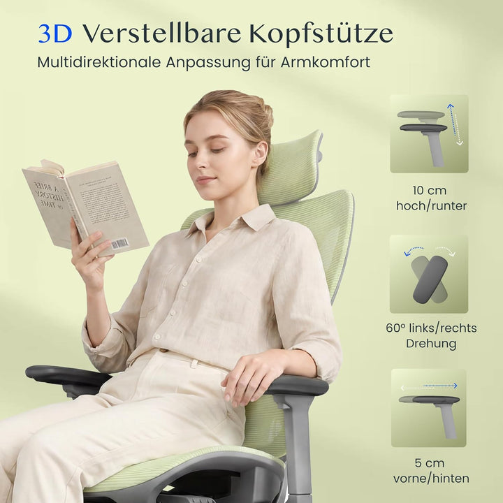 FLEXISPOT ErgoX Ergonomischer Bürostuhl mit Fussstütze Schreibtischstuhl, 3D-Armlehnen, 3D-Kopfstütz