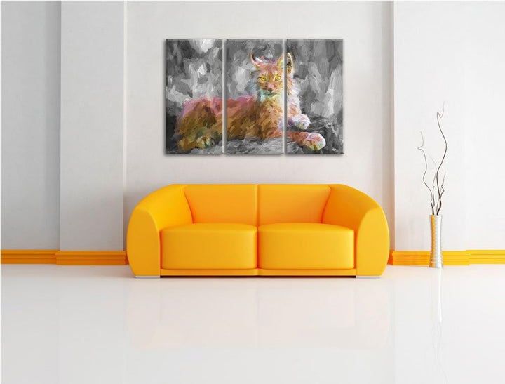 hübscher aufmerksamer Luchs schwarz/weiss Deluxe 3-Teiler Leinwandbild 120x80 Bild auf Leinwand, XXL