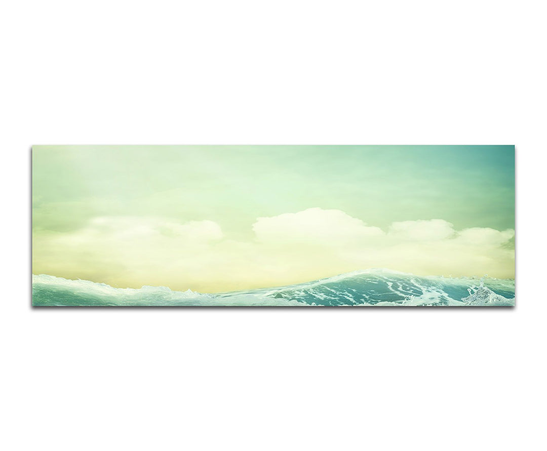 Paul Sinus Art Panoramabild auf Leinwand und Keilrahmen 120x40cm Meer Wellen Himmel Wolken Vintage