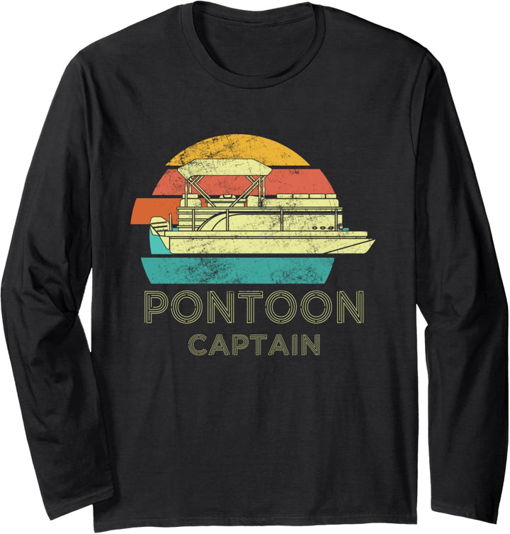 Retro Vintage Pontoon Captain Boat Lake Boating Dad Gift Langarmshirt