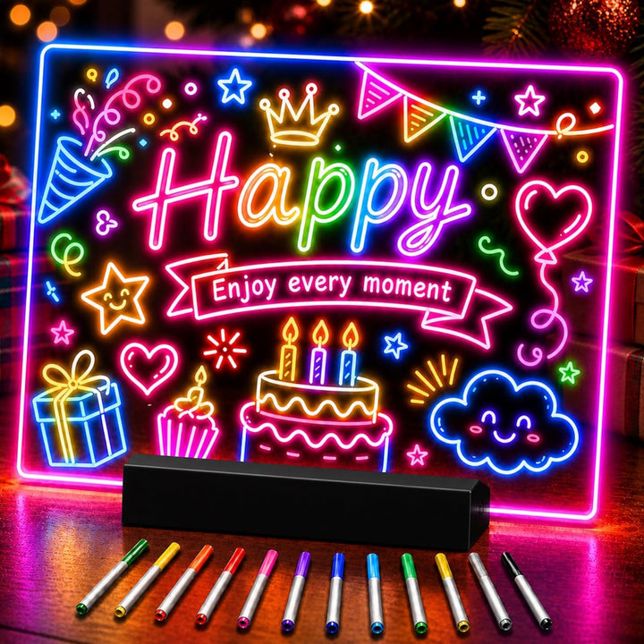 LED Zeichenbrett, Wiederaufladbare LED Notiztafel mit Farben, Led Maltafel Kinder mit 12 Farben Stif