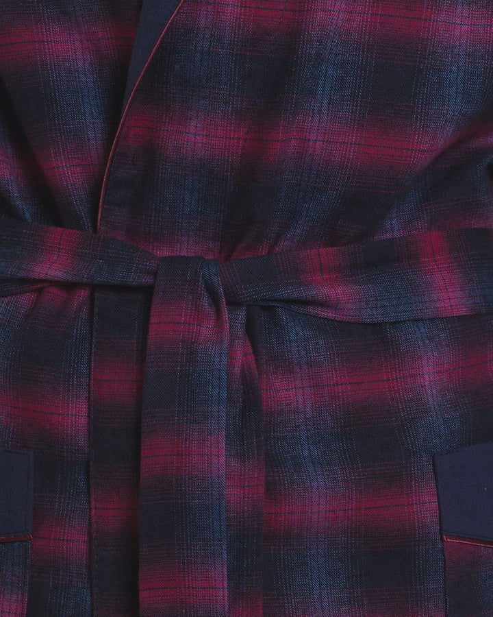 Revise RE-501 Herren Bademantel - Morgenmantel – Kariert - 100% Baumwolle M Dunkelblau / Rot 1055, M