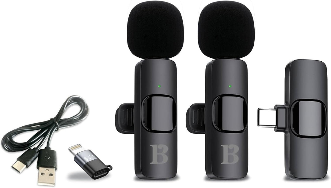 Bontempi | 2 Drahtlose Lavalier-Mikrofone mit Ring Light, Kompatibel mit Smartphone, Tablet, Laptop,