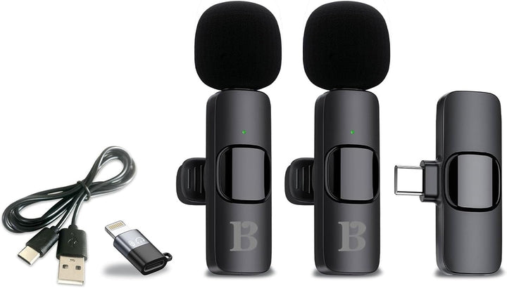 Bontempi | 2 Drahtlose Lavalier-Mikrofone mit Ring Light, Kompatibel mit Smartphone, Tablet, Laptop,