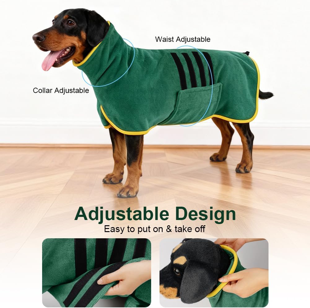Hundebademantel aus Mikrofaser, Bademantel für Hunde mit Klettverschluss und Verstellbarem Schrumpfb