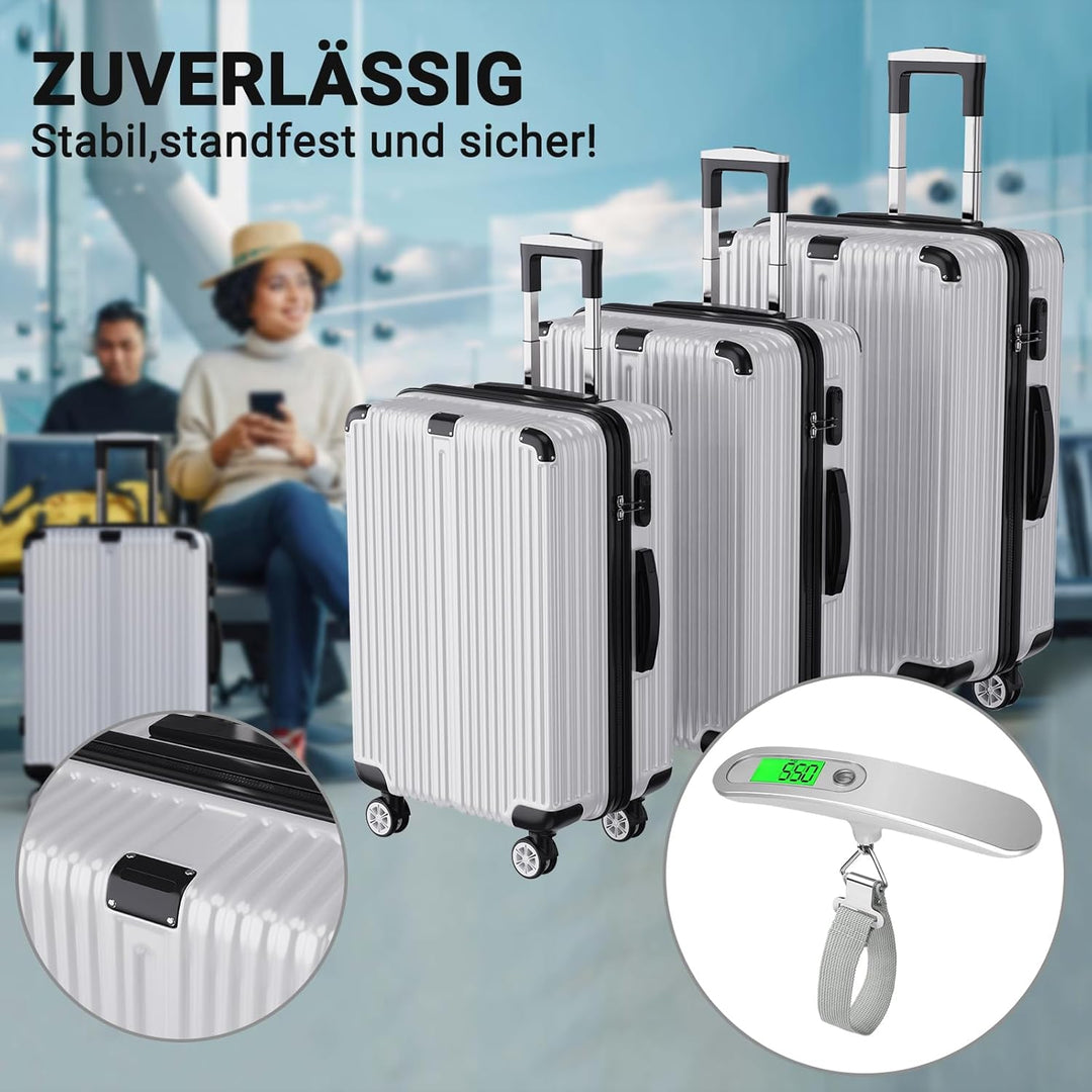 Generisch Handgepäck Koffer Organizer Set 3-TLG, Reisekoffer Set mit Gepäckwaage, 4 Rollen und TSA S