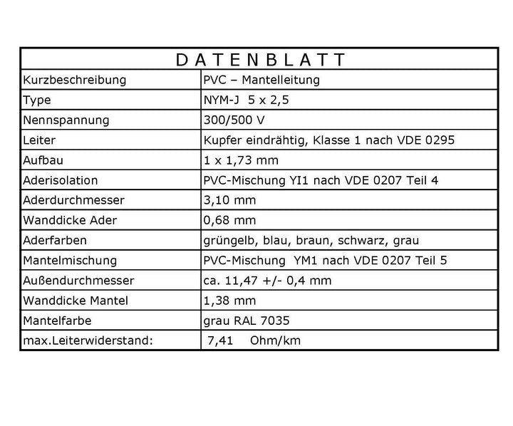M&G Techno 10m NYM-J 5x2,5 mm² Mantelleitung Feuchtraumkabel Elektrokabel Kupfer Made in Germany 10m