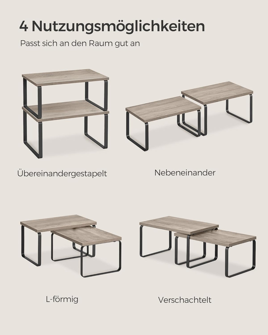 SONGMICS Gewürzregal, 4er Set, Küchenregal, Küchen-Organizer, erweiterbar, Gewürzhalter, stapelbar,